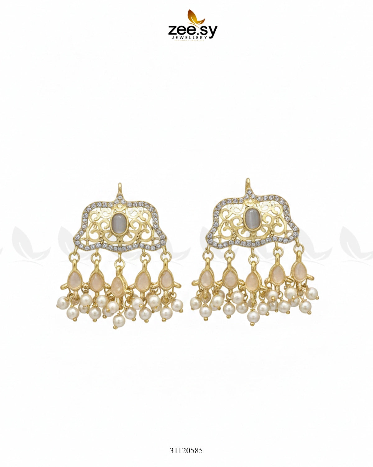 Elegant Tassel Moti Work Earrings Golden Pearl - Zeesy Jewellery