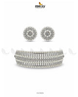Elegant Beaded Pearl Choker Set Silver - Zeesy Jewellery