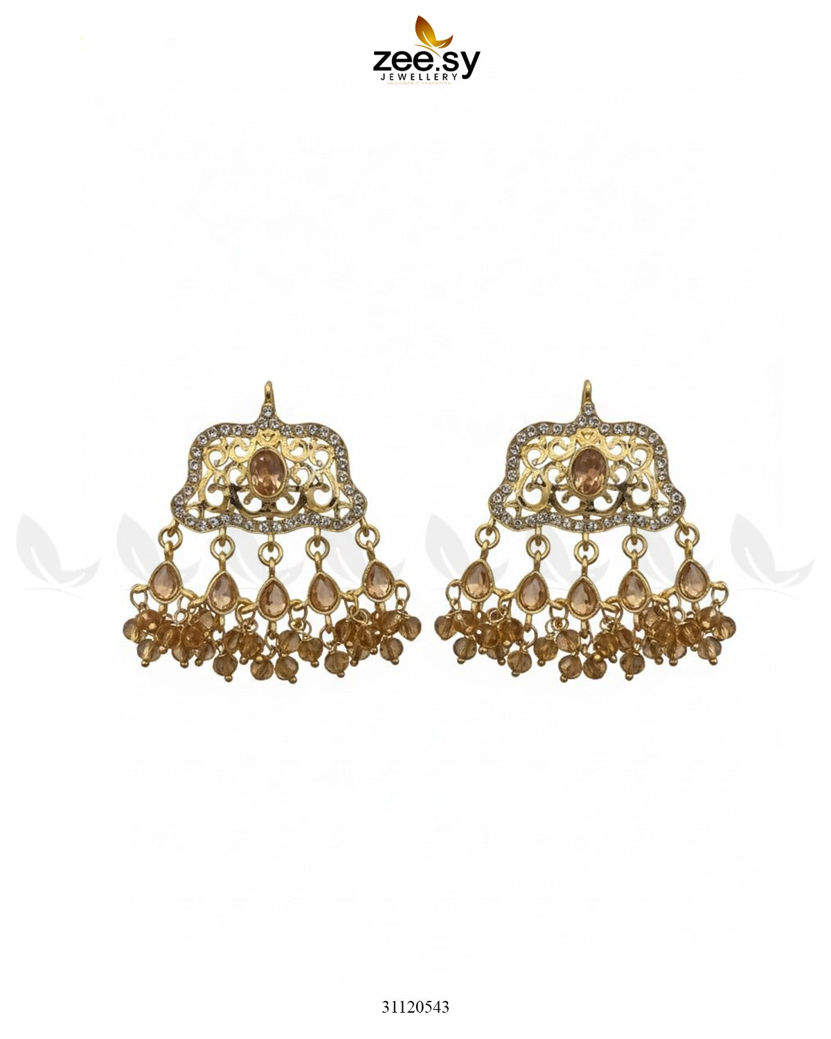 Elegant Tassel Moti Work Earrings Golden Champagne - Zeesy Jewellery
