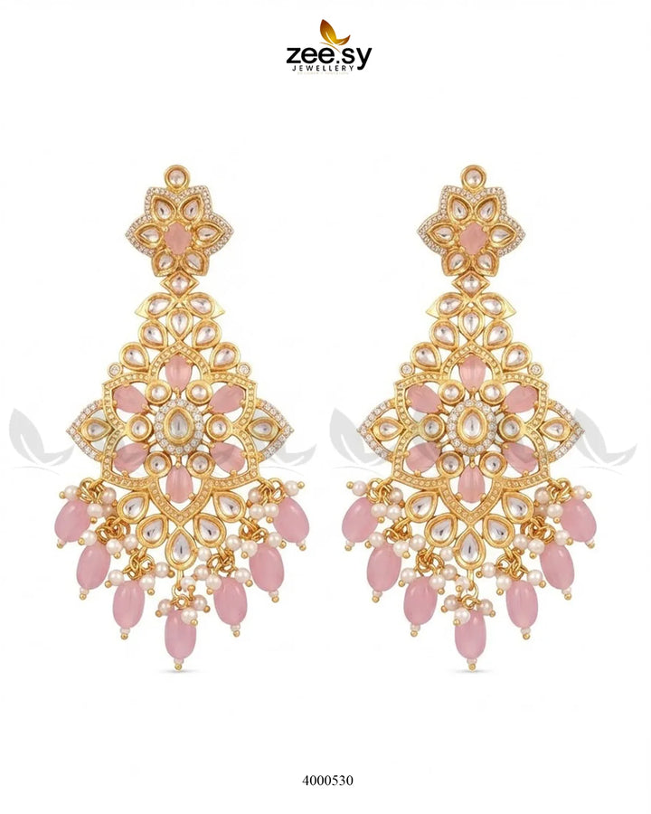 Elysian Carved Kundan Chandbalis Earrings Earrings - Zeesy Jewellery Pakistan | Premium Artificial & Imitation Jewellery