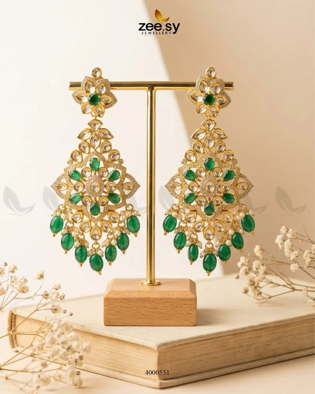 Elysian Carved Kundan Chandbalis Earrings Earrings - Zeesy Jewellery Pakistan | Premium Artificial & Imitation Jewellery