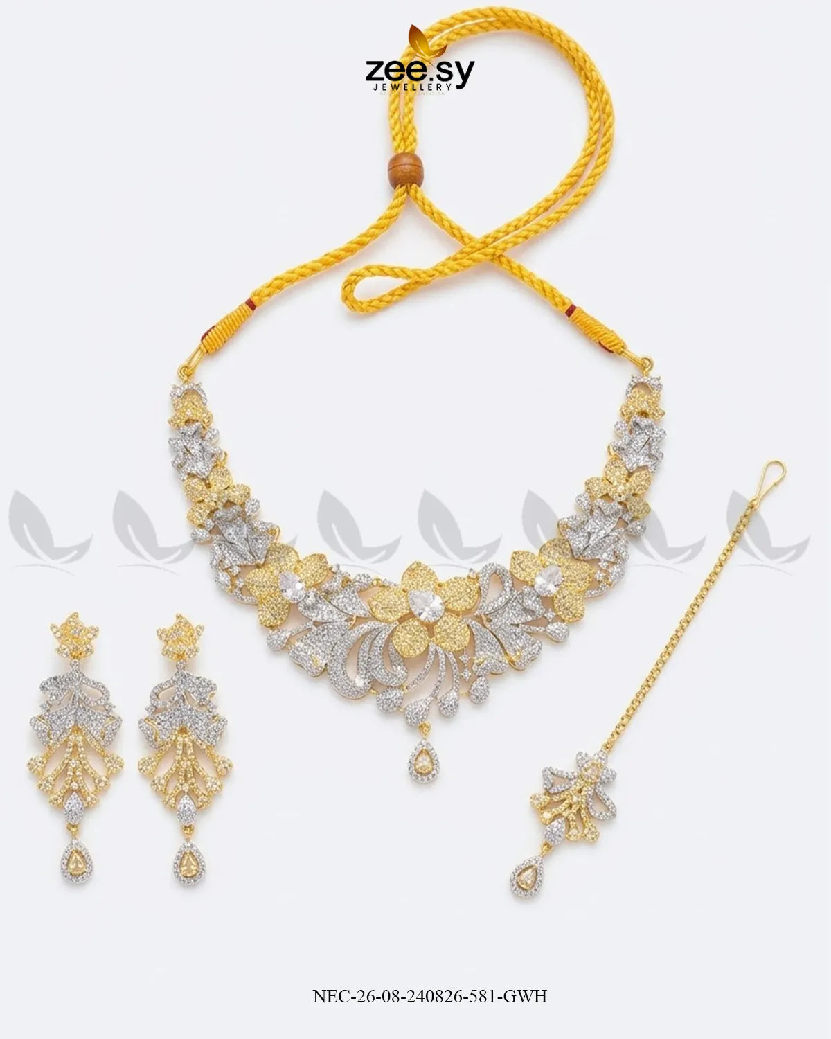 Elysian Floral Zirconia Necklace Set Necklace Sets - Zeesy Jewellery Pakistan | Premium Artificial & Imitation Jewellery