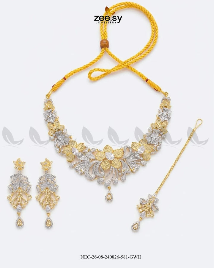 Elysian Floral Zirconia Necklace Set Necklace Sets - Zeesy Jewellery Pakistan | Premium Artificial & Imitation Jewellery
