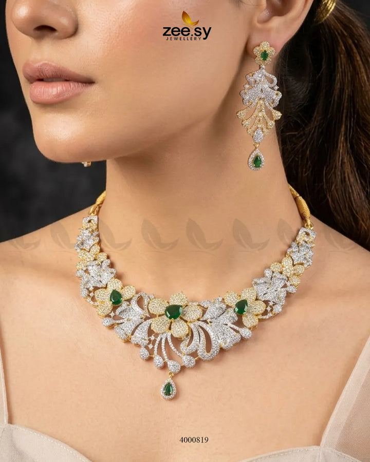Elysian Floral Zirconia Necklace Set Necklace Sets - Zeesy Jewellery Pakistan | Premium Artificial & Imitation Jewellery