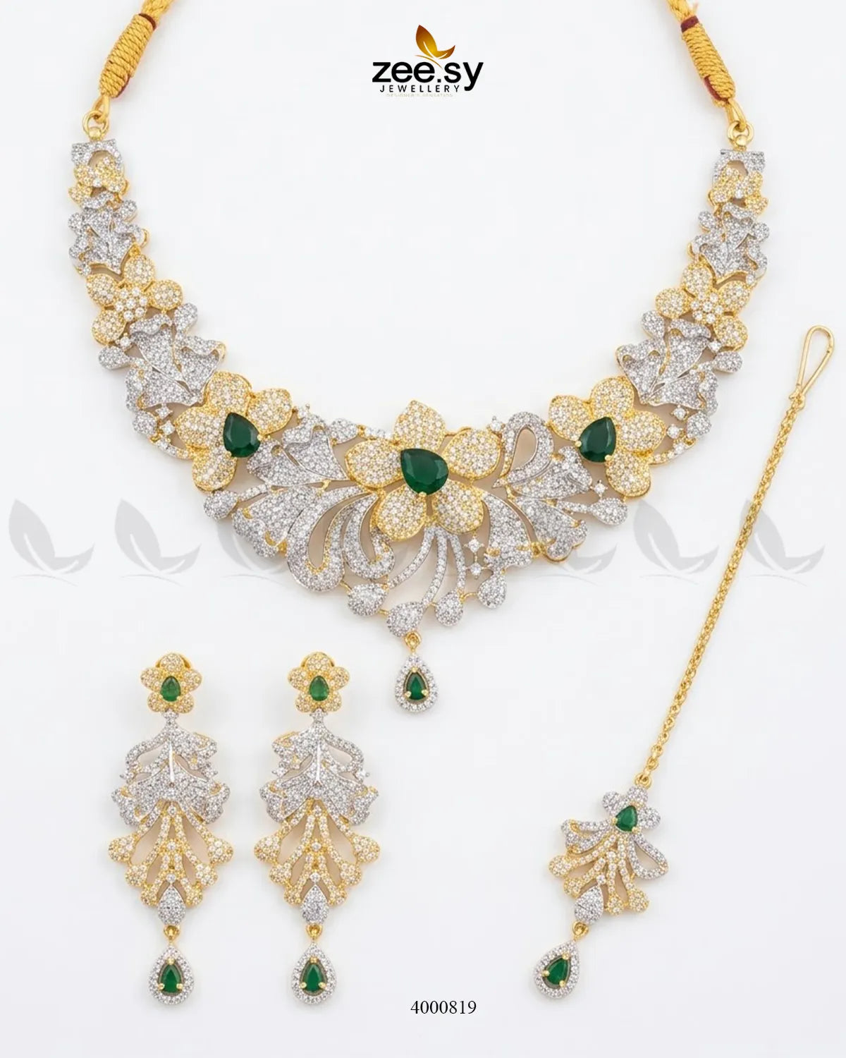 Elysian Floral Zirconia Necklace Set Necklace Sets - Zeesy Jewellery Pakistan | Premium Artificial & Imitation Jewellery