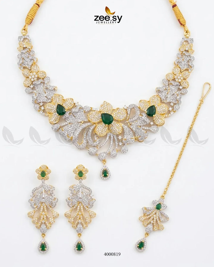 Elysian Floral Zirconia Necklace Set Necklace Sets - Zeesy Jewellery Pakistan | Premium Artificial & Imitation Jewellery