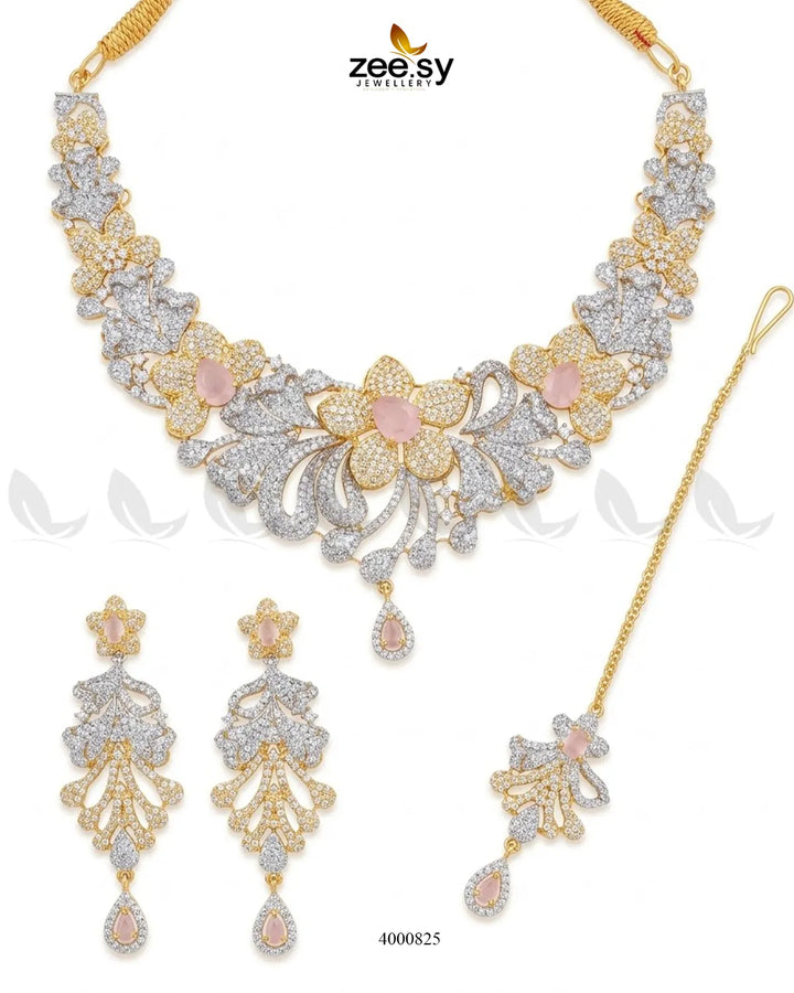 Elysian Floral Zirconia Necklace Set Necklace Sets - Zeesy Jewellery Pakistan | Premium Artificial & Imitation Jewellery