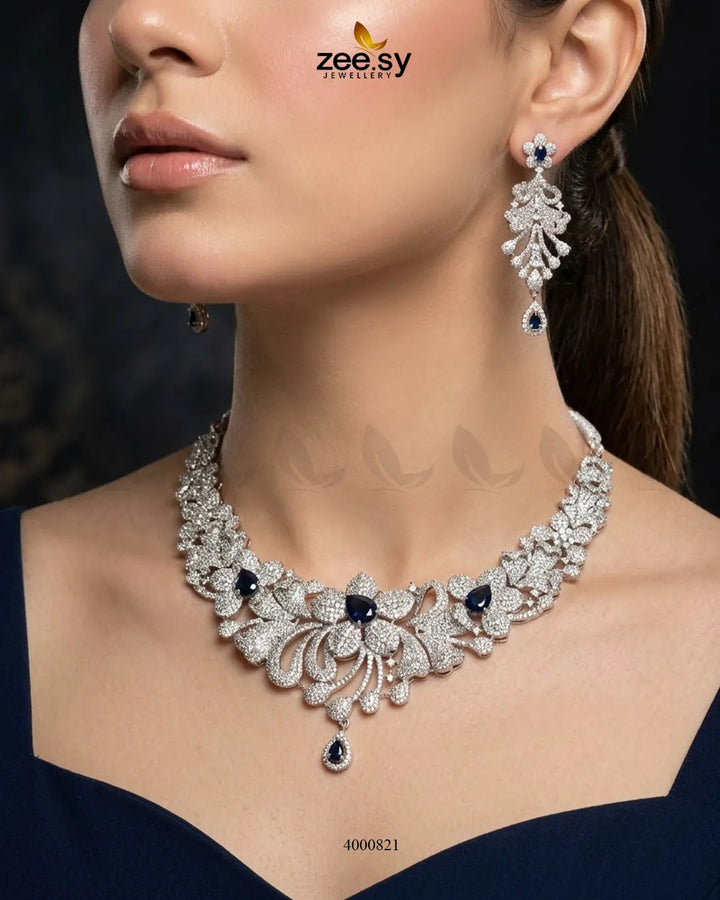 Elysian Floral Zirconia Necklace Set Necklace Sets - Zeesy Jewellery Pakistan | Premium Artificial & Imitation Jewellery