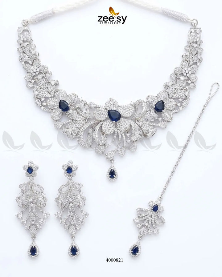 Elysian Floral Zirconia Necklace Set Necklace Sets - Zeesy Jewellery Pakistan | Premium Artificial & Imitation Jewellery