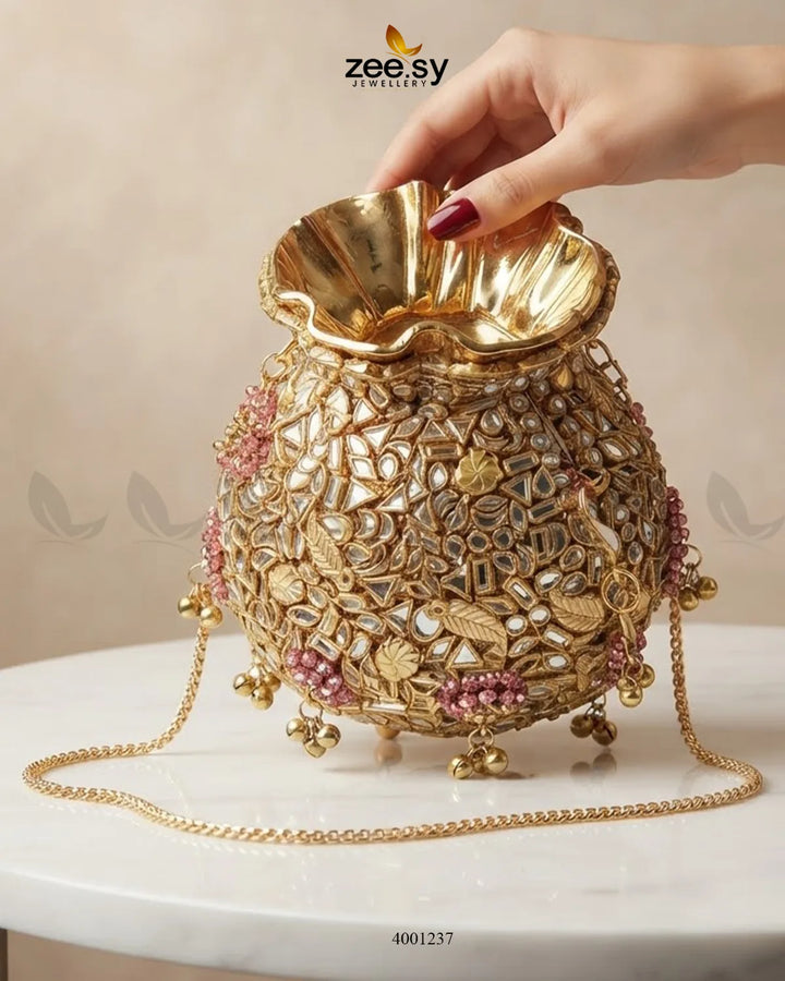 Embellished kundan Floral Potli Bag
