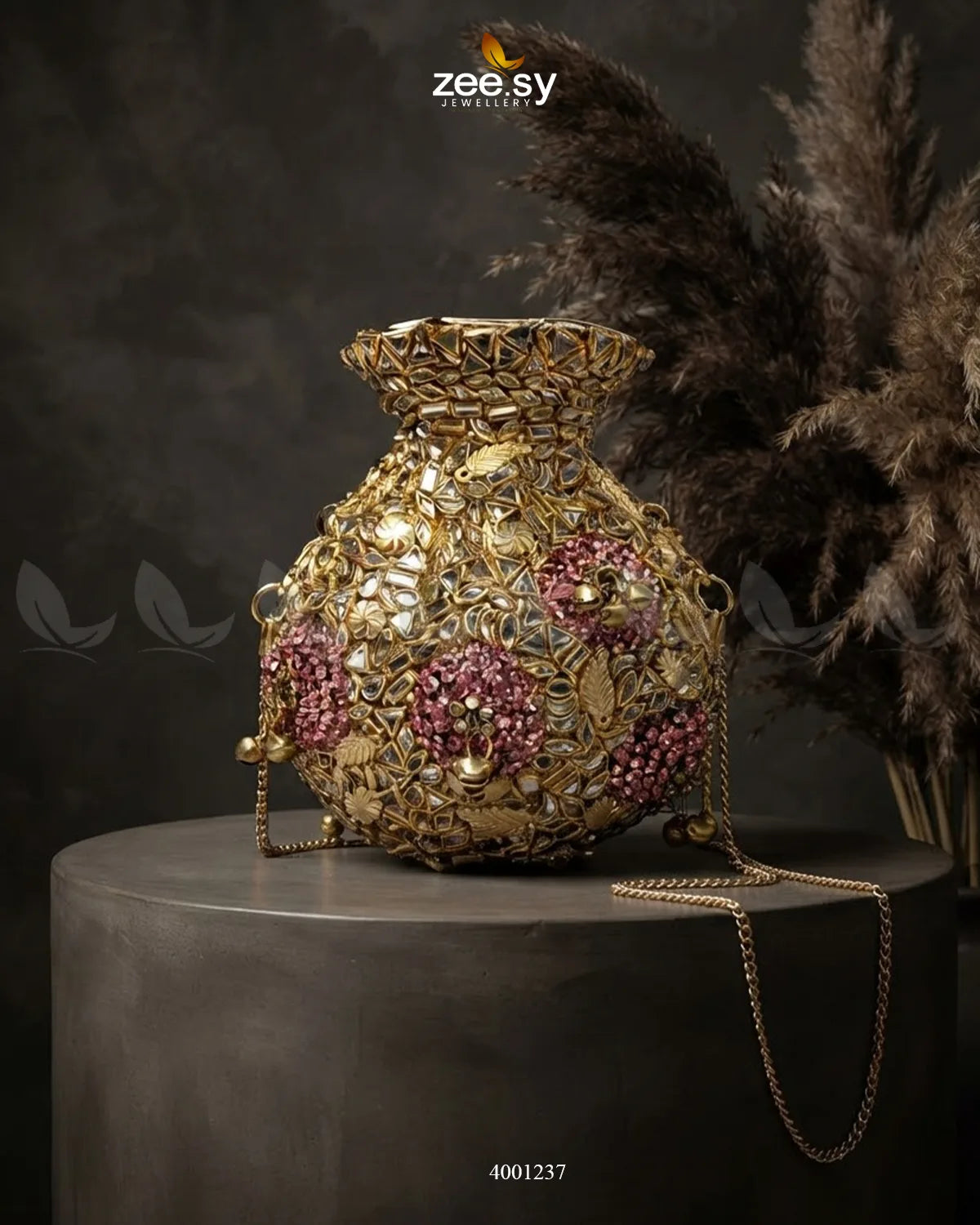 Embellished kundan Floral Potli Bag