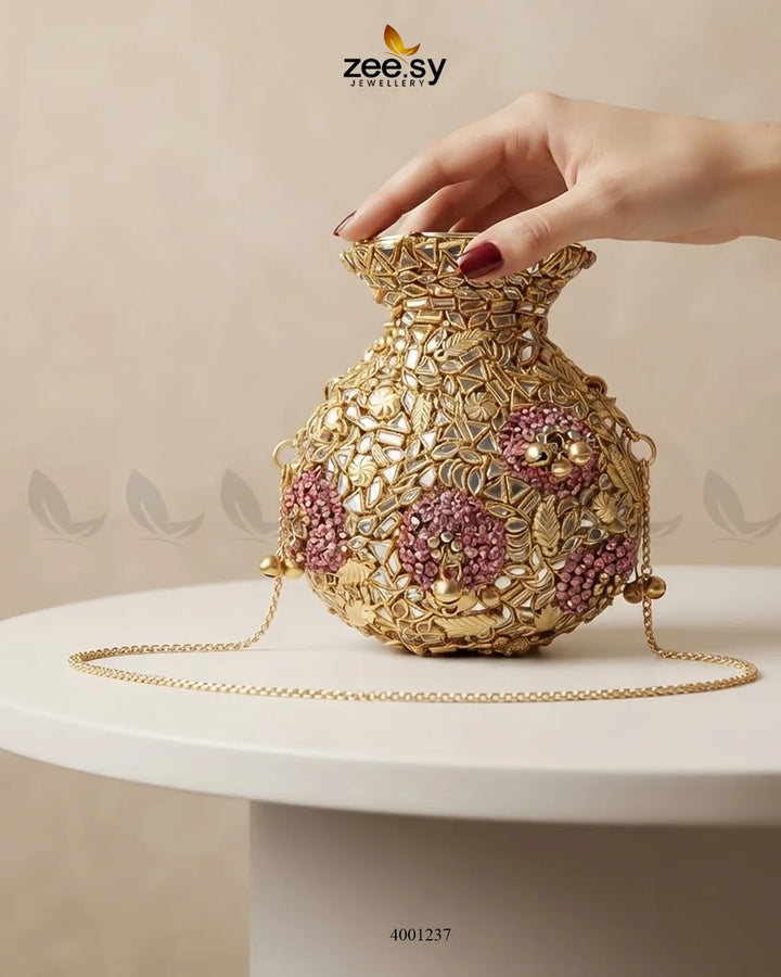 Embellished kundan Floral Potli Bag