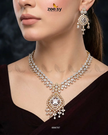 Ember Zircon Necklace Set - Golden Necklace Sets - Zeesy Jewellery Pakistan | Premium Artificial & Imitation Jewellery