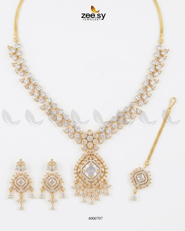 Ember Zircon Necklace Set - Golden Necklace Sets - Zeesy Jewellery Pakistan | Premium Artificial & Imitation Jewellery