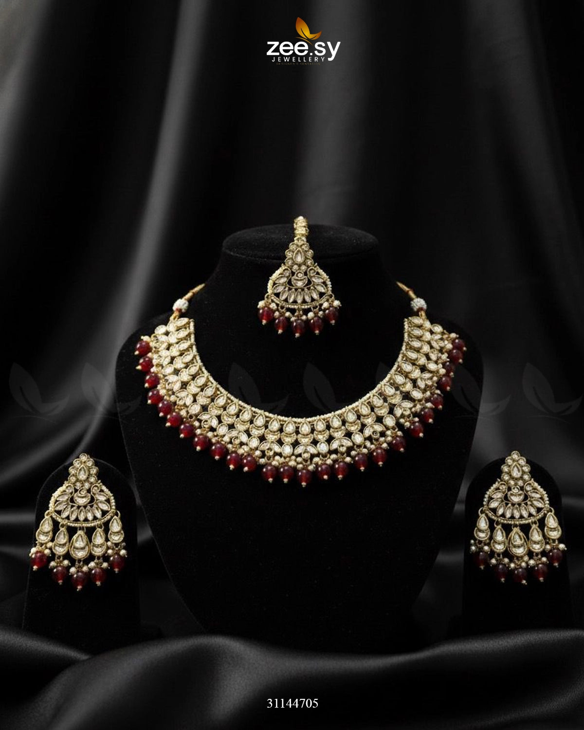 Eminet Braod Gilded Necklace Set Golden Ruby - Zeesy Jewellery