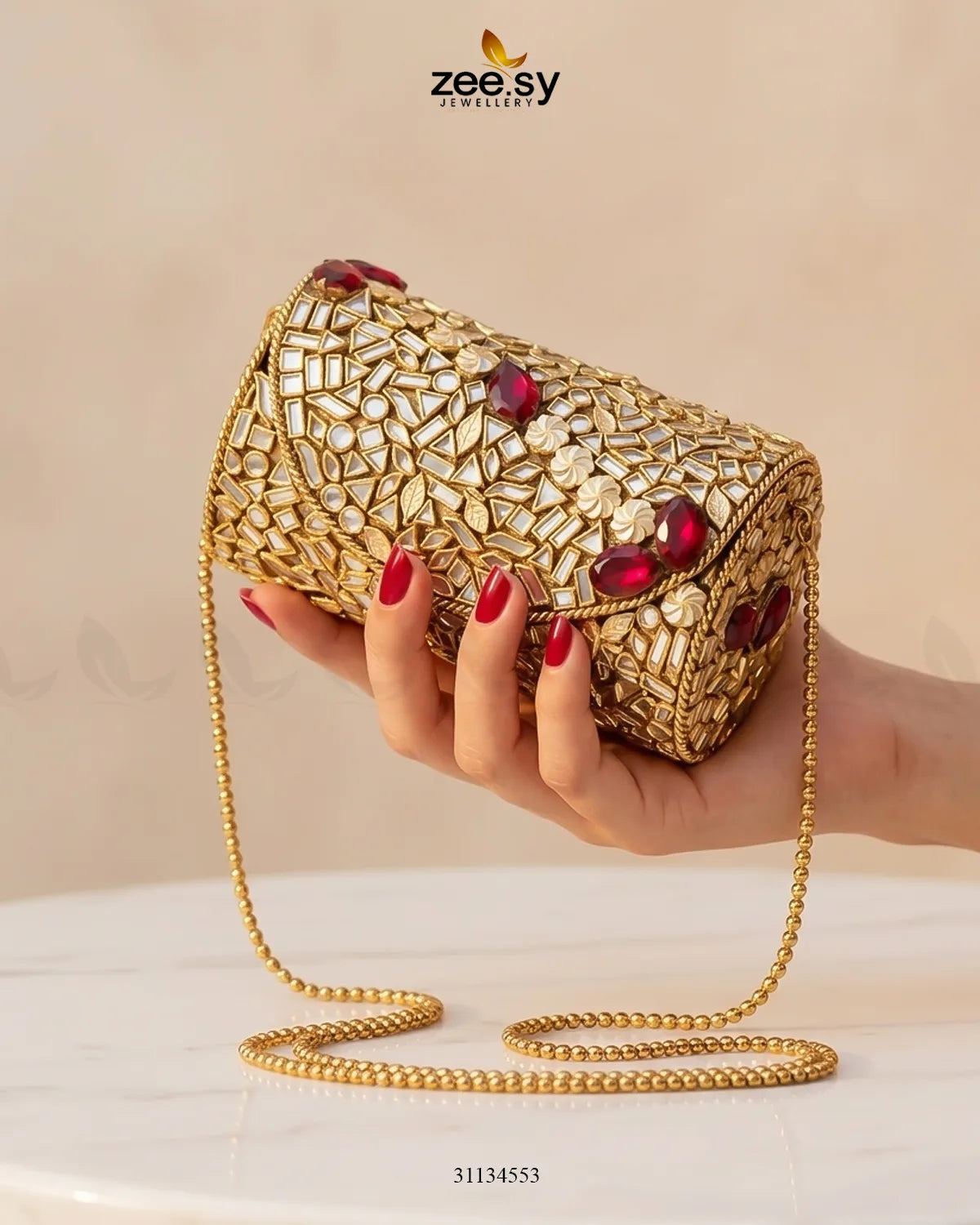 Empress Ruby Kundan Clutch Bag ACCESSORIES - Zeesy Jewellery Pakistan | Premium Artificial & Imitation Jewellery