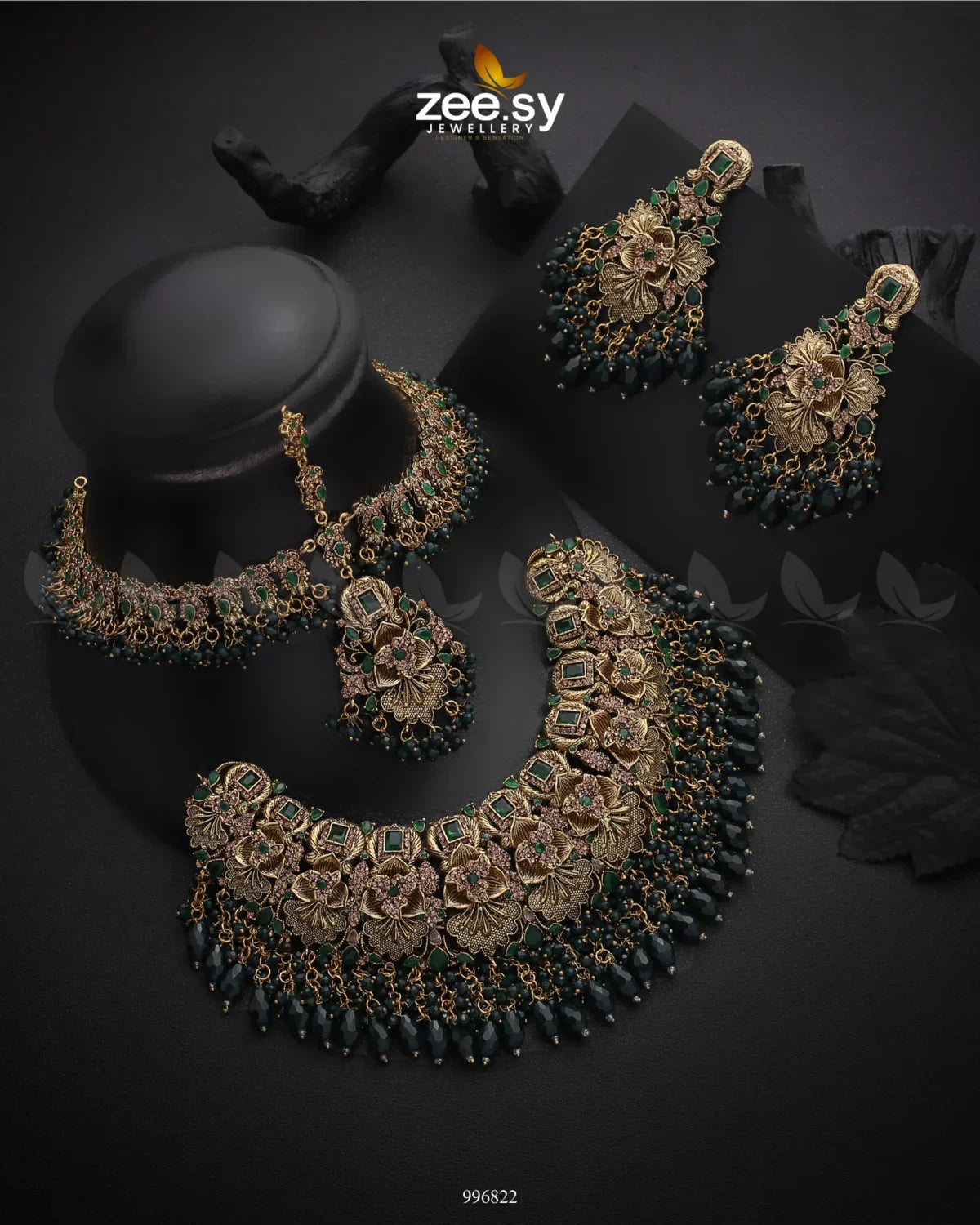 Esra Bridal Set Green - Zeesy Jewellery