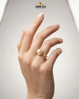 Essential Riviera Gilded Pearl Ring Finger Ring - Zeesy Jewellery Pakistan | Premium Artificial & Imitation Jewellery