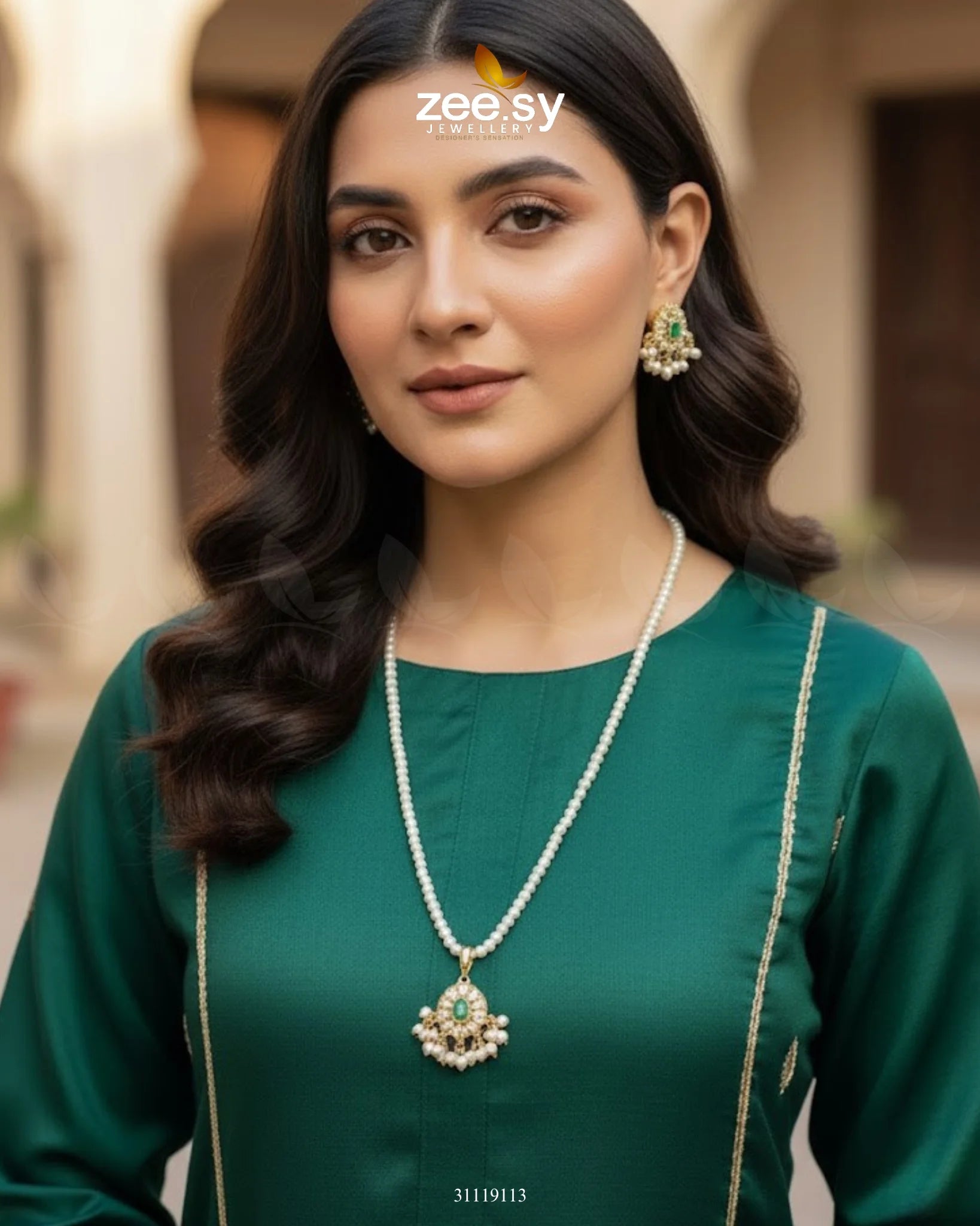 Estuary Petite Floral Necklace Set Green - Zeesy Jewellery