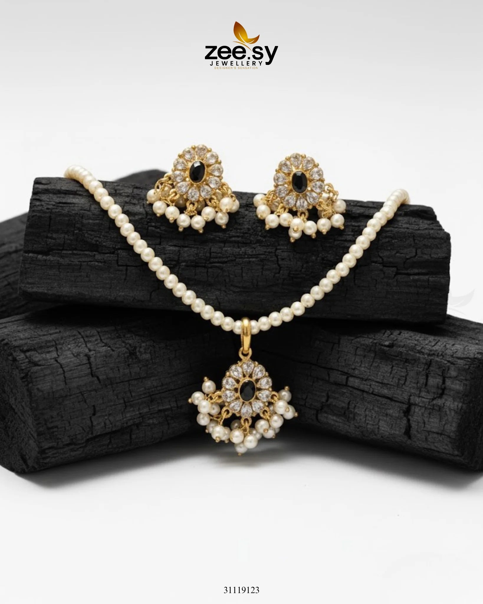 Estuary Petite Floral Necklace Set Black - Zeesy Jewellery