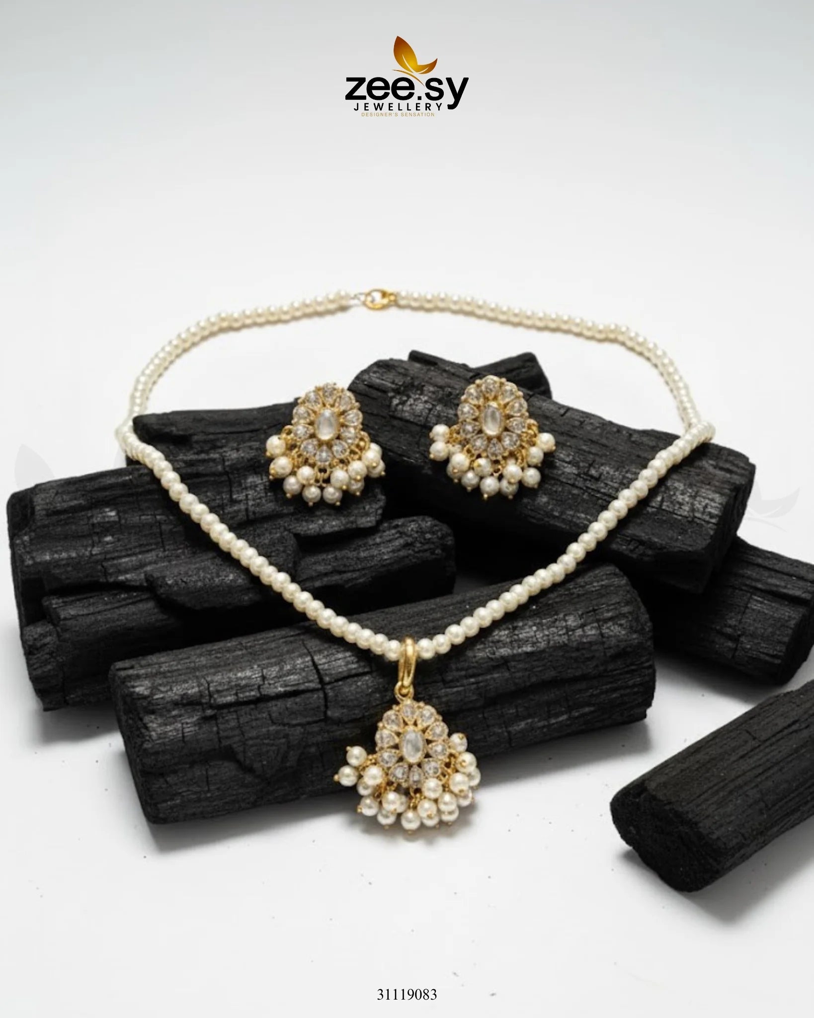 Estuary Petite Floral Necklace Set Pearl - Zeesy Jewellery