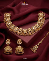 Ethereal Gemstone Beads Necklace Set Golden Champagne Necklace Sets - Zeesy Jewellery Pakistan | Premium Artificial & Imitation Jewellery
