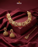 Ethereal Gemstone Beads Necklace Set Golden Red Necklace Sets - Zeesy Jewellery Pakistan | Premium Artificial & Imitation Jewellery