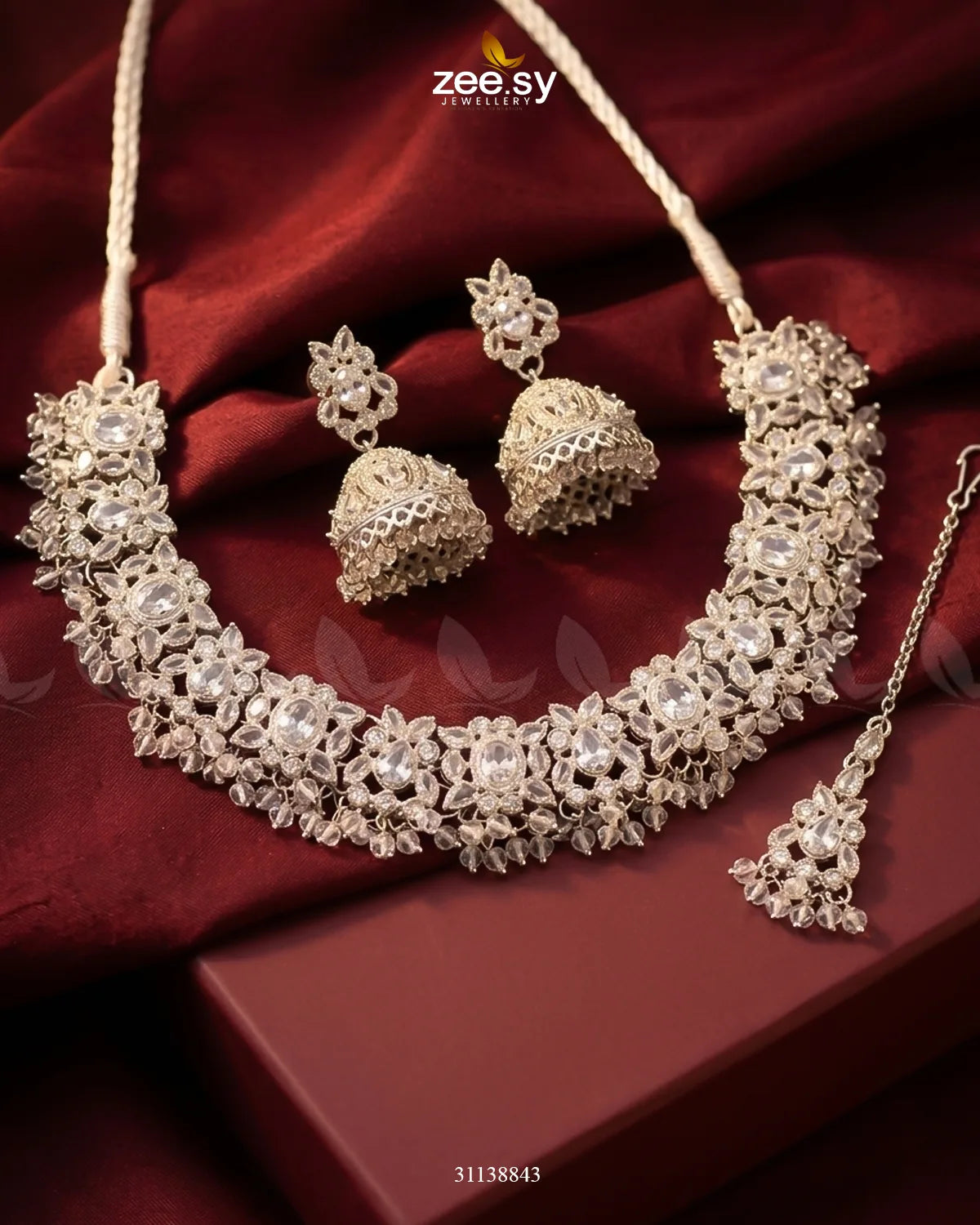 Ethereal Gemstone Beads Necklace Set Silver White Necklace Sets - Zeesy Jewellery Pakistan | Premium Artificial & Imitation Jewellery