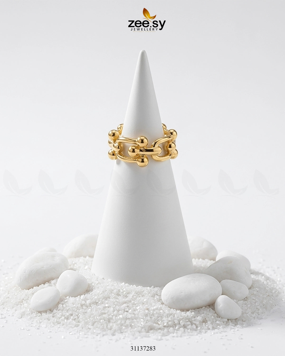 Ethereal Golden Bud Sculpted Ring Finger Ring - Zeesy Jewellery Pakistan | Premium Artificial & Imitation Jewellery