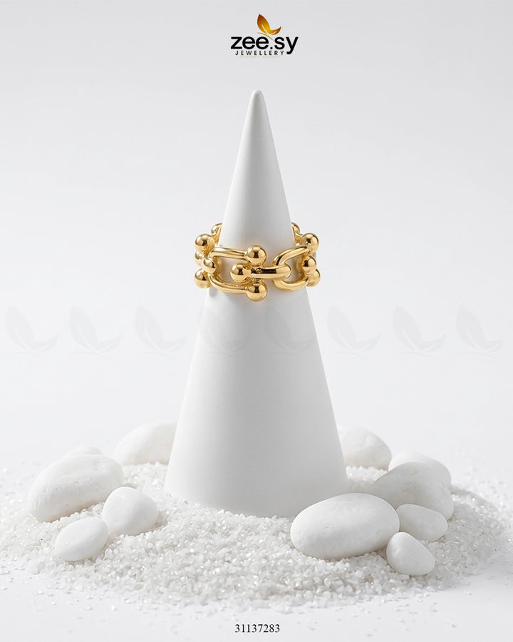 Ethereal Golden Bud Sculpted Ring Finger Ring - Zeesy Jewellery Pakistan | Premium Artificial & Imitation Jewellery