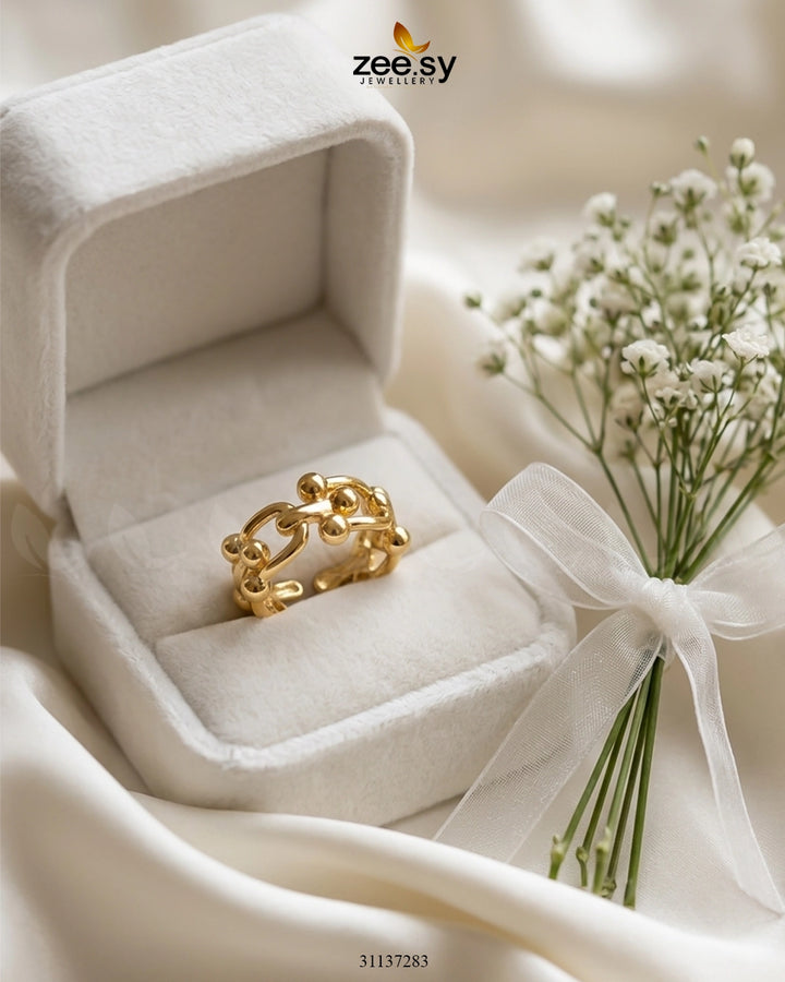 Ethereal Golden Bud Sculpted Ring Finger Ring - Zeesy Jewellery Pakistan | Premium Artificial & Imitation Jewellery