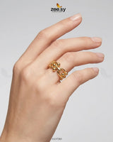 Ethereal Golden Bud Sculpted Ring Finger Ring - Zeesy Jewellery Pakistan | Premium Artificial & Imitation Jewellery