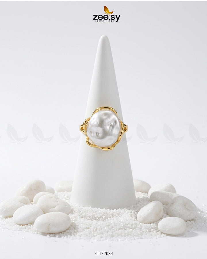 Ethereal Molten Gold Sea-Pearl Ring Finger Ring - Zeesy Jewellery Pakistan | Premium Artificial & Imitation Jewellery