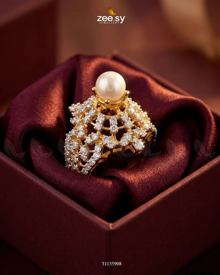 Exquisite Bold Cluster Ring Golden Pearl Finger Ring - Zeesy Jewellery Pakistan | Premium Artificial & Imitation Jewellery