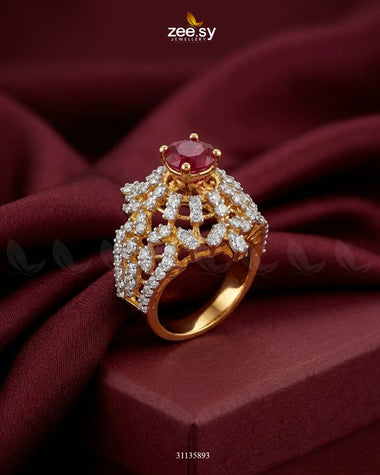 Exquisite Bold Cluster Ring Golden Silver & Red Finger Ring - Zeesy Jewellery Pakistan | Premium Artificial & Imitation Jewellery