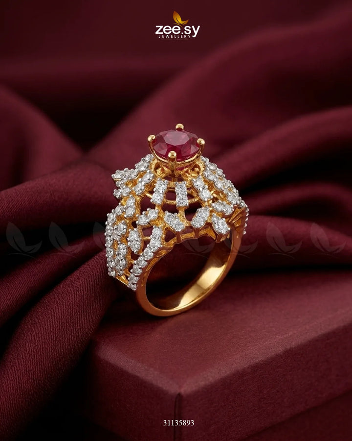 Exquisite Bold Cluster Ring Golden Silver & Red Finger Ring - Zeesy Jewellery Pakistan | Premium Artificial & Imitation Jewellery