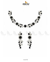 Exquisite Floral Necklace Set Silver Black - Zeesy Jewellery