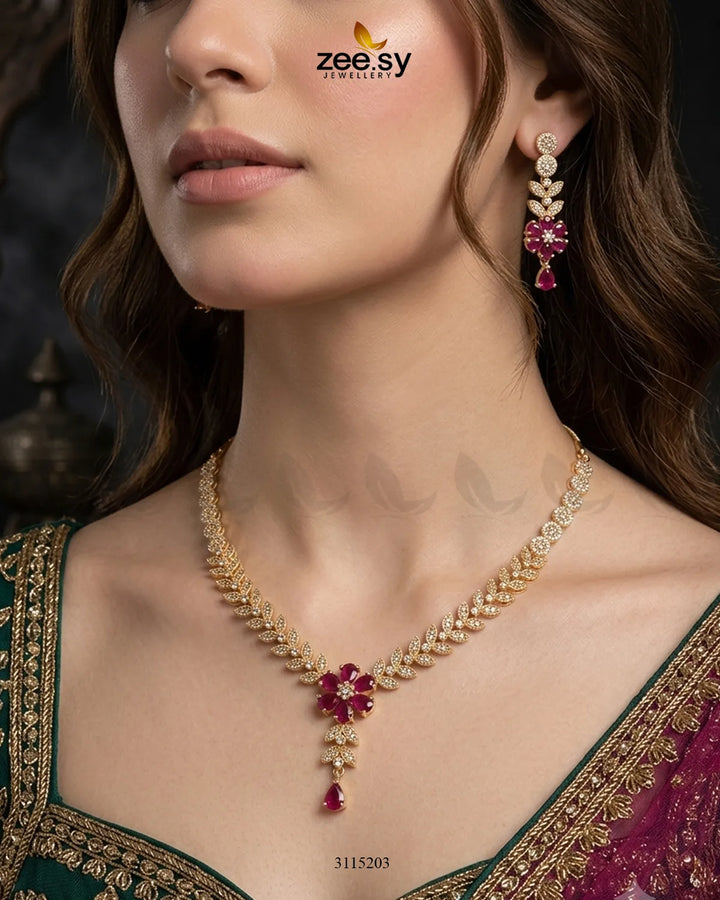Rosavelle Leaf Zirconia Necklace Set Necklace Sets - Zeesy Jewellery Pakistan | Premium Artificial & Imitation Jewellery