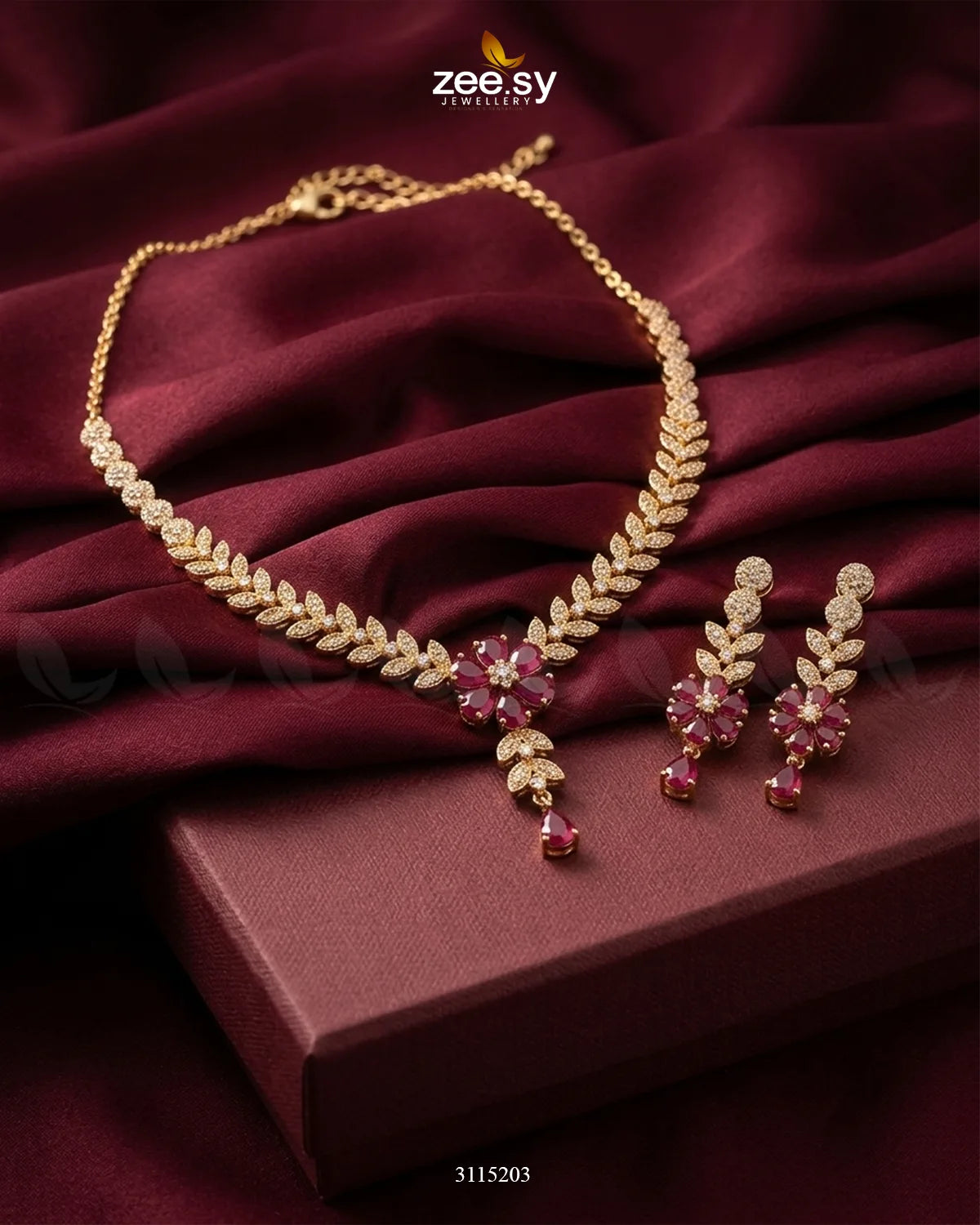 Rosavelle Leaf Zirconia Necklace Set Necklace Sets - Zeesy Jewellery Pakistan | Premium Artificial & Imitation Jewellery