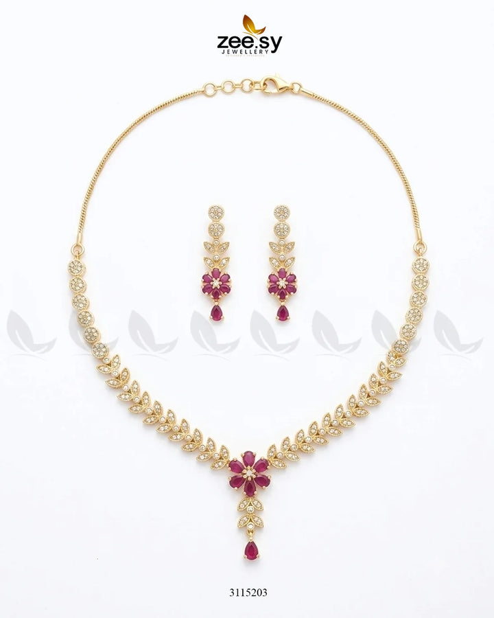 Rosavelle Leaf Zirconia Necklace Set Necklace Sets - Zeesy Jewellery Pakistan | Premium Artificial & Imitation Jewellery