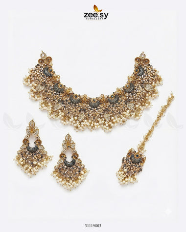 Faiqa's Rhodium Polished Bridal Set Blue Bridal Set - Zeesy Jewellery Pakistan | Premium Artificial & Imitation Jewellery