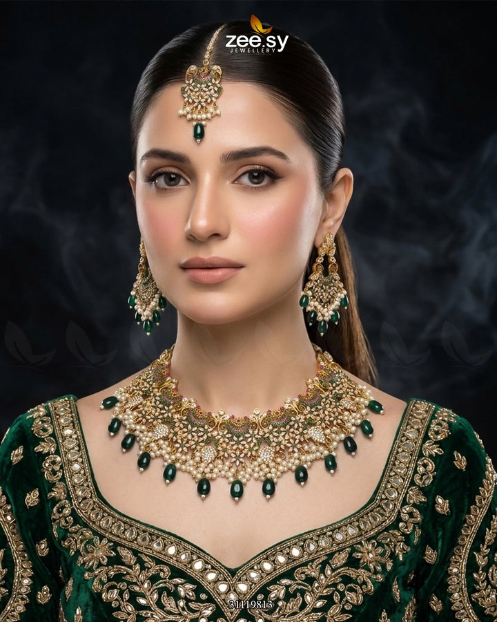 Faiqa's Rhodium Polished Bridal Set Bridal Set - Zeesy Jewellery Pakistan | Premium Artificial & Imitation Jewellery