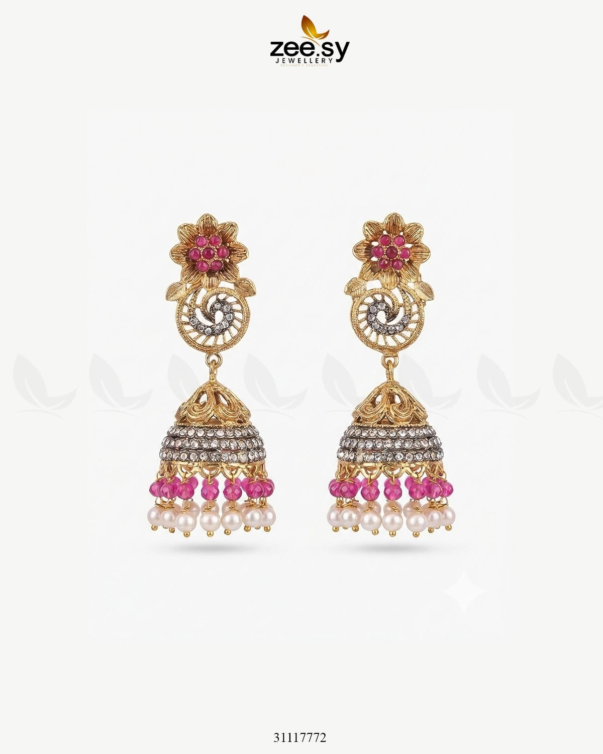 Fern Earrings Ruby Earrings - Zeesy Jewellery Pakistan | Premium Artificial & Imitation Jewellery