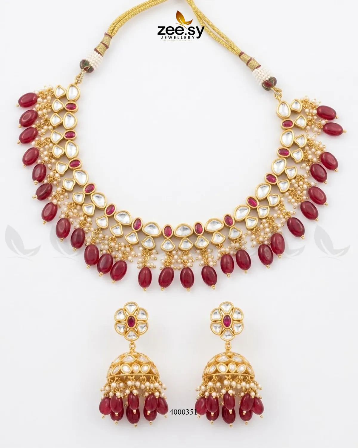 RHS09 festive crimson bead necklace set with ruby-red beads and matching jewelry pieces