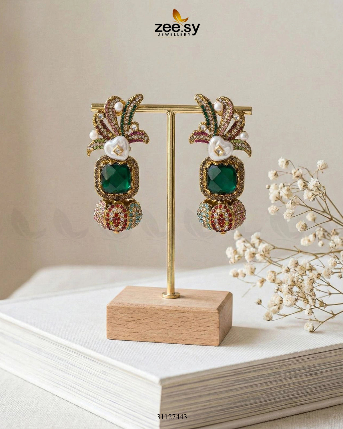 Festive Peacock Baroque Pearl Earrings - Zeesy Jewellery