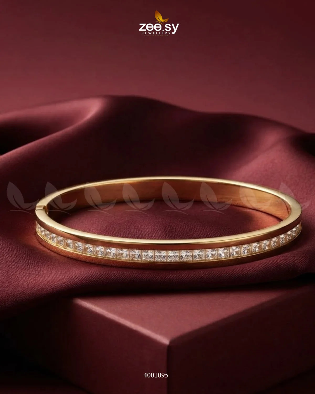 Elegant MH26 Fine Zircon Line Cuff Bracelet featuring sparkling zircon stones and a sleek cuff design.