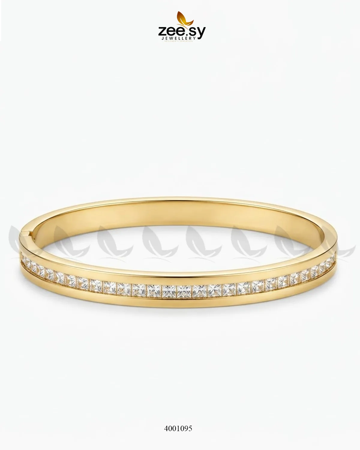 Elegant MH26 Fine Zircon Line Cuff Bracelet with sparkling zircon accents on a sleek metal band.