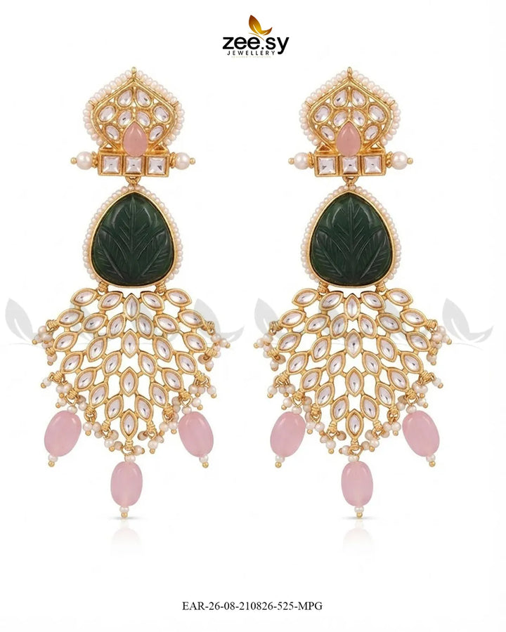 Flora Carved Kundan Earrings Earrings - Zeesy Jewellery Pakistan | Premium Artificial & Imitation Jewellery