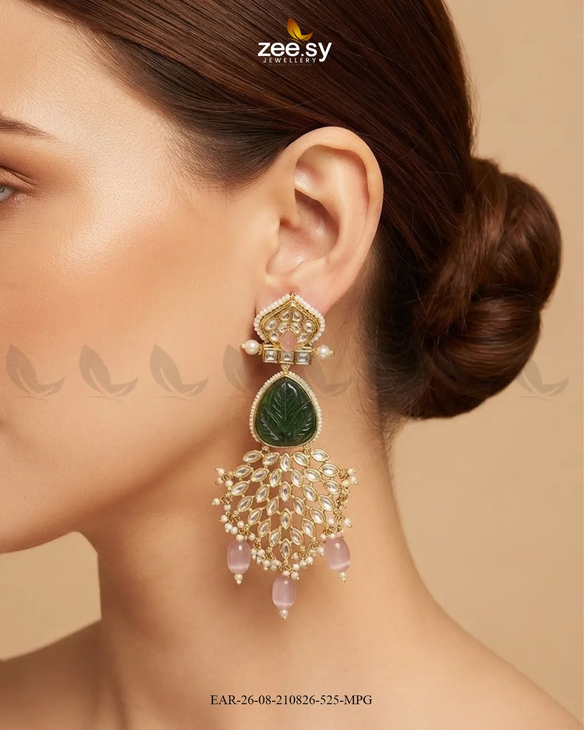 Flora Carved Kundan Earrings Earrings - Zeesy Jewellery Pakistan | Premium Artificial & Imitation Jewellery