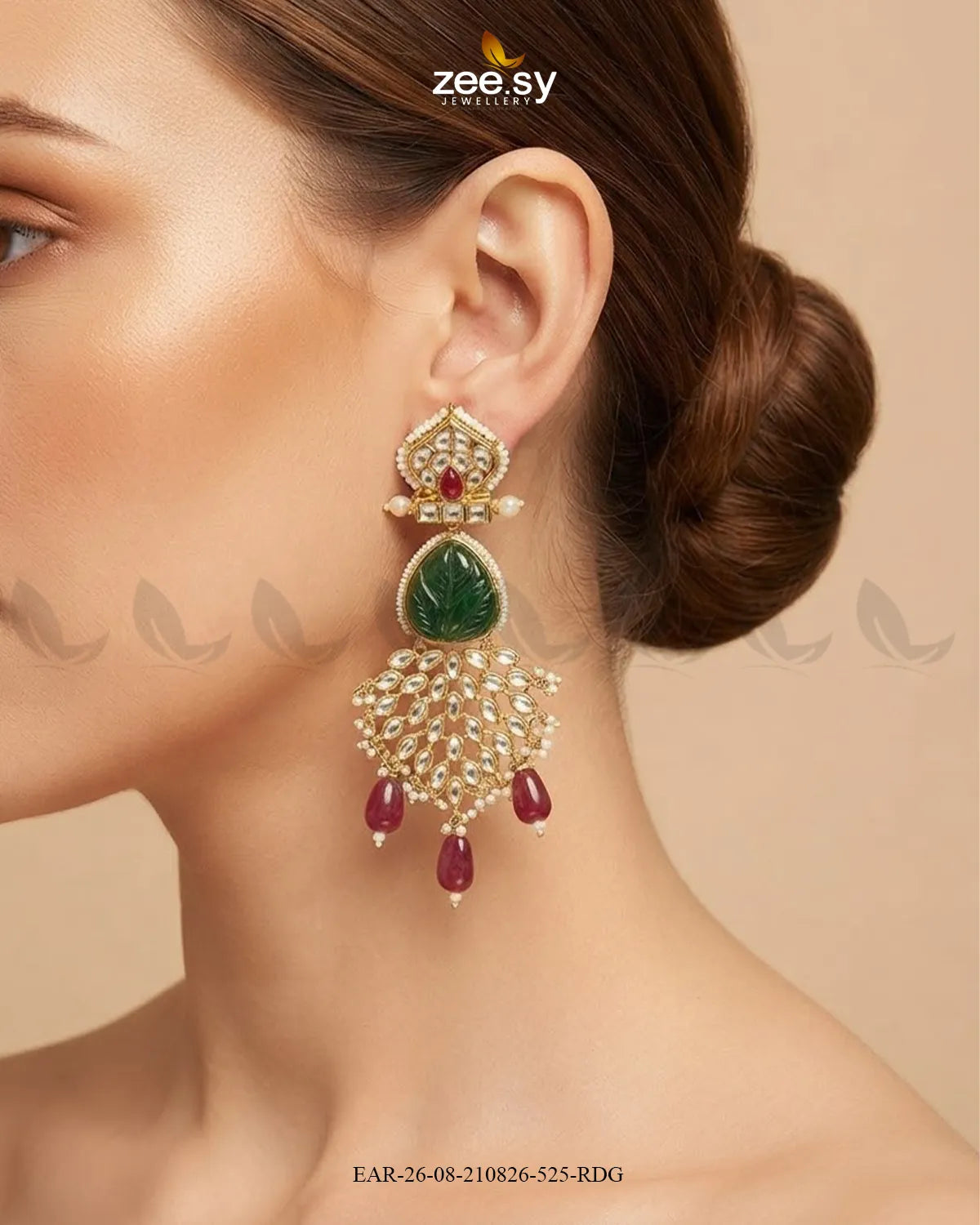 Flora Carved Kundan Earrings Earrings - Zeesy Jewellery Pakistan | Premium Artificial & Imitation Jewellery